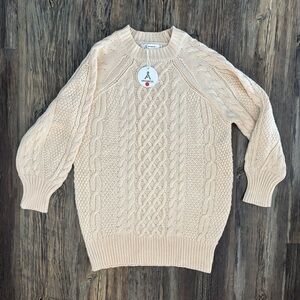 NWT Anrabess Cable Knit Long Sweater Mini Dress Small Cream Acrylic Long Sleeve